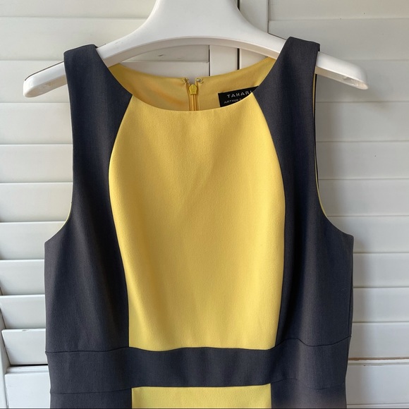 TAHARI grey and yellow dress, size 10 - Picture 3 of 8